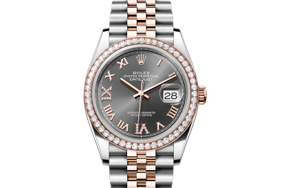 replica Rolex Datejust 36 Oyster 36 mm Oystersteel Everose gold and diamonds Slate dial M126281RBR-0011