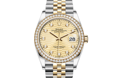 replica Rolex Datejust 36 Oyster 36 mm Oystersteel yellow gold and diamonds Golden fluted motif dial M126283RBR-0031