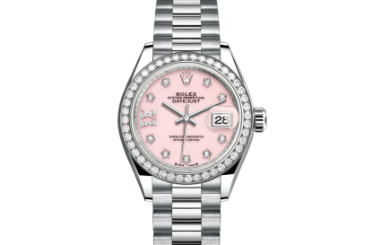 replica Rolex Lady-Datejust Oyster 28 mm white gold and diamonds Pink opal dial M279139RBR-0002