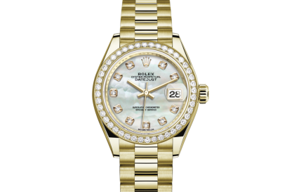 replica Rolex Lady-Datejust Oyster 28 mm yellow gold and diamonds White dial M279138RBR-0015
