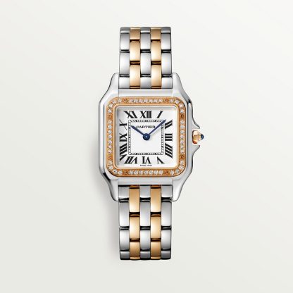 replica cartier Panthère de Cartier watch Medium model quartz movement rose gold steel diamonds CRW3PN0007