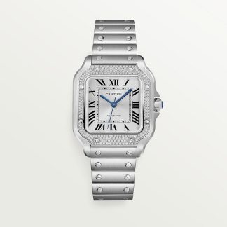 replica cartier Santos de Cartier watch Medium model automatic steel diamonds CRW4SA0005